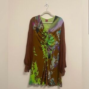 Save the Queen italian silk wearable art Medium abstract Y2K fairy core dress M